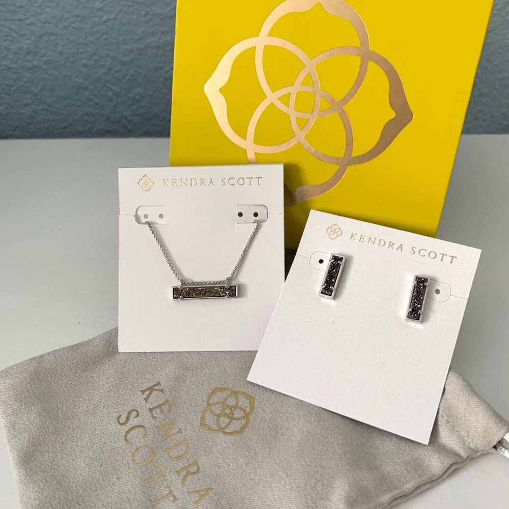 NWT Kendra Scott Rhodium drusy necklace & earrings - Picture 2 of 6
